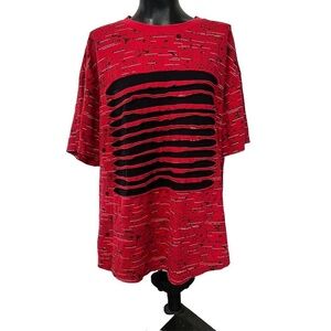 King Maker Mens XXL Red Black Splatter Shredded Distressed‎ Punk Streetwear Tee